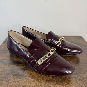 Karl Lagerfeld Nikki Patent Leather Chain Loafers Size U.S. 6M/36B Burgundy